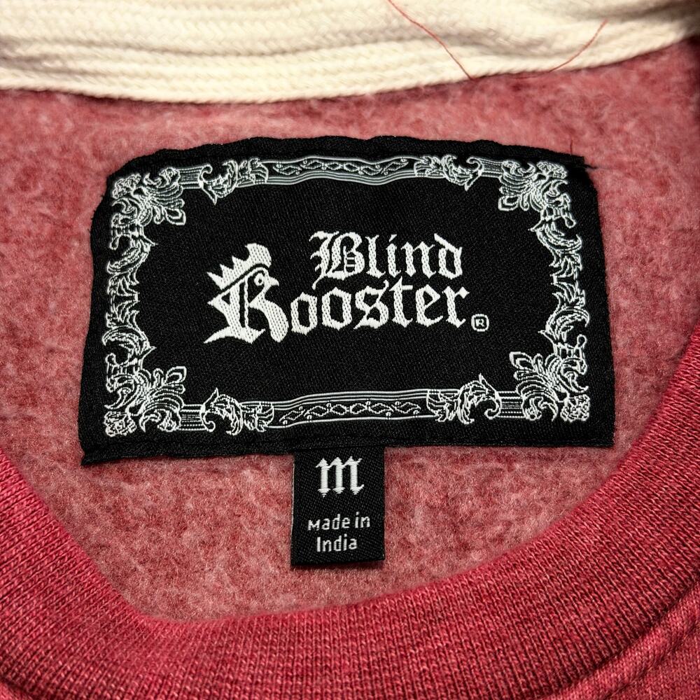 Blind Rooster Rose Embroidered Acid Wash Sweatshirt Red Kanji Streetwear Men's M - Picture 4 of 4
